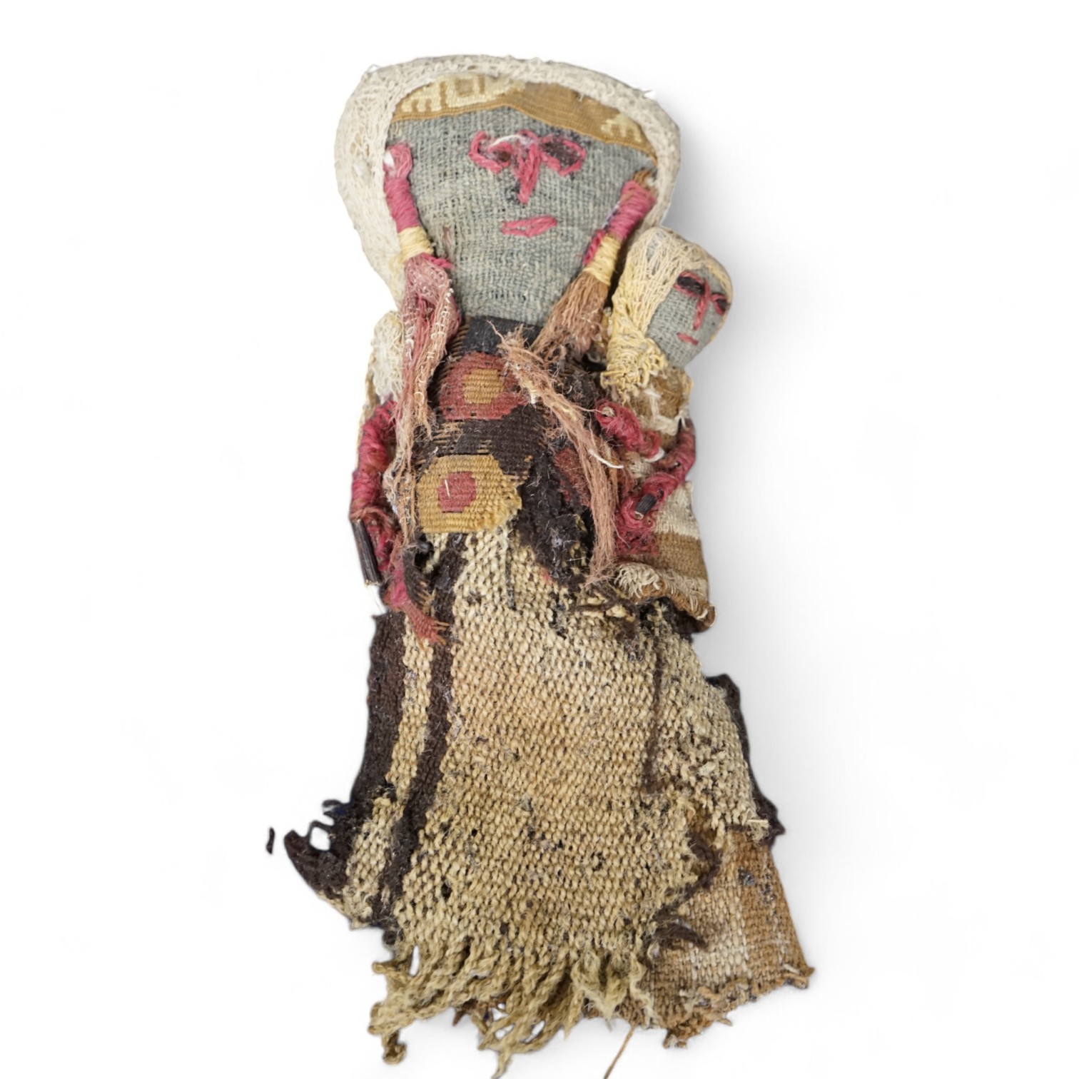 A pre Columbian textile doll, 20cm. Condition - worn as expected